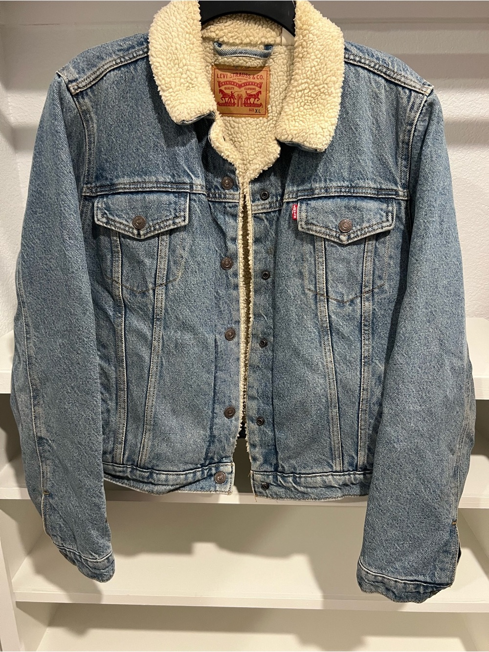 Levi's Denim Trucker Jacket with Cream Sherpa Collar